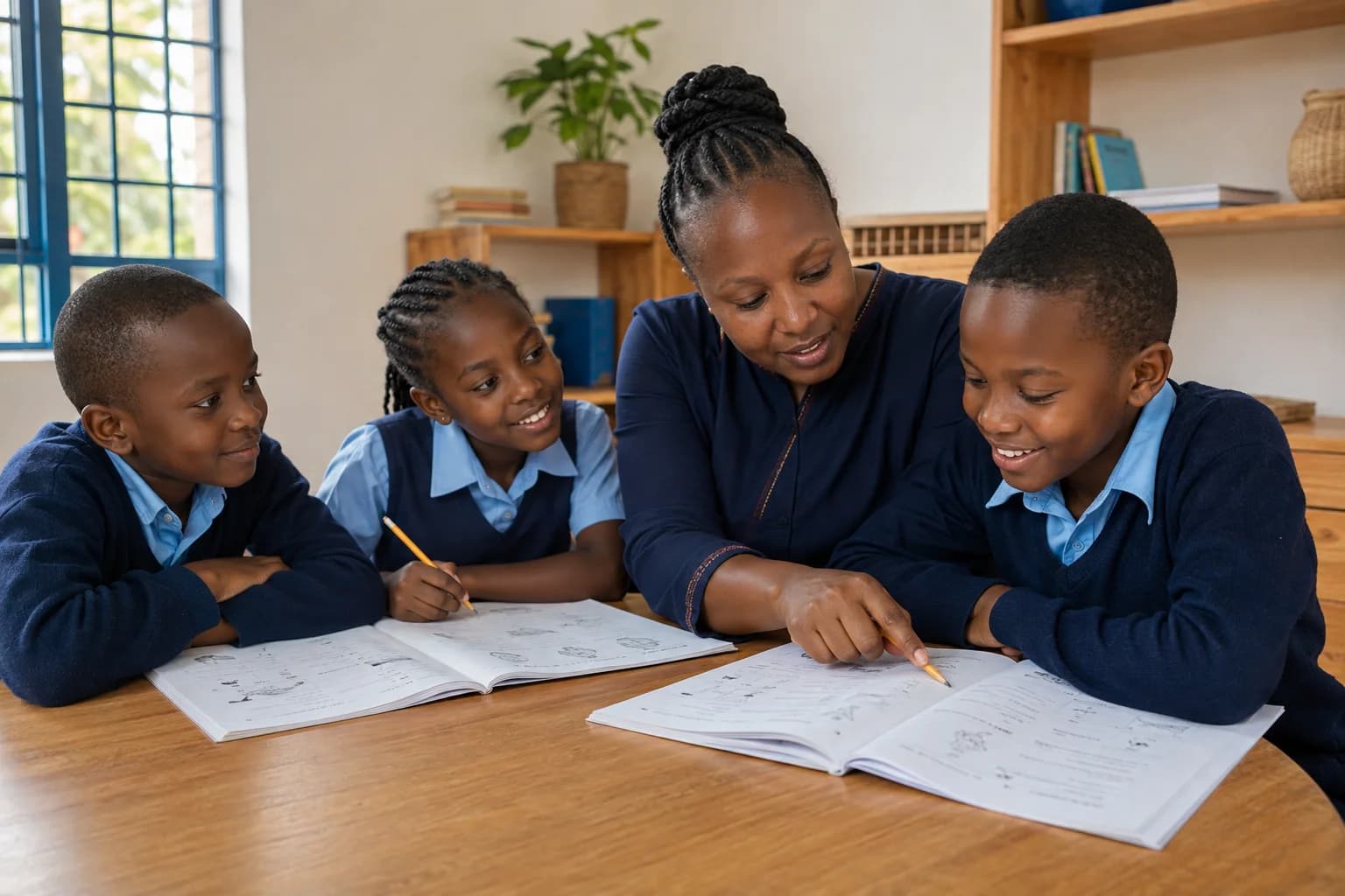 Children exploring English together with a tutor