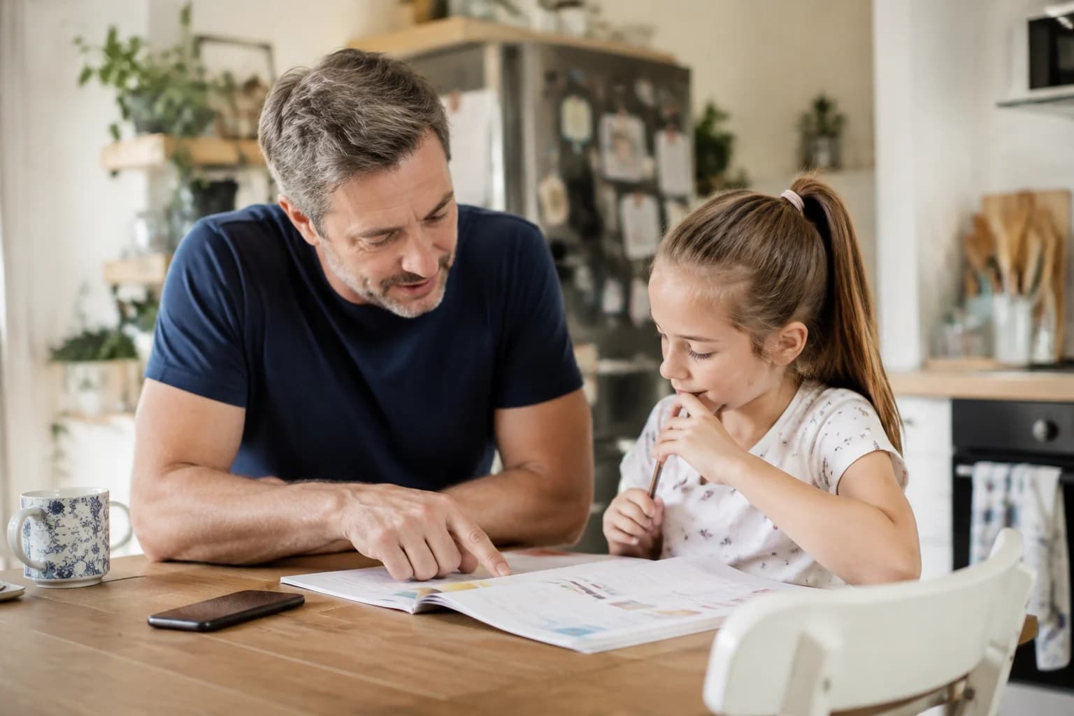 A parent learning with his daughter